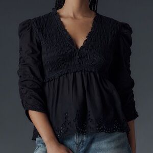 Anthropologie Ruched Sleeve Smocked Blouse, only worn a couple times